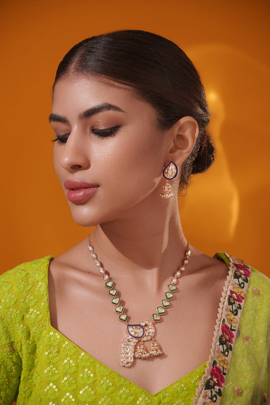 Anshira Gold Finish Kundan Necklace Set