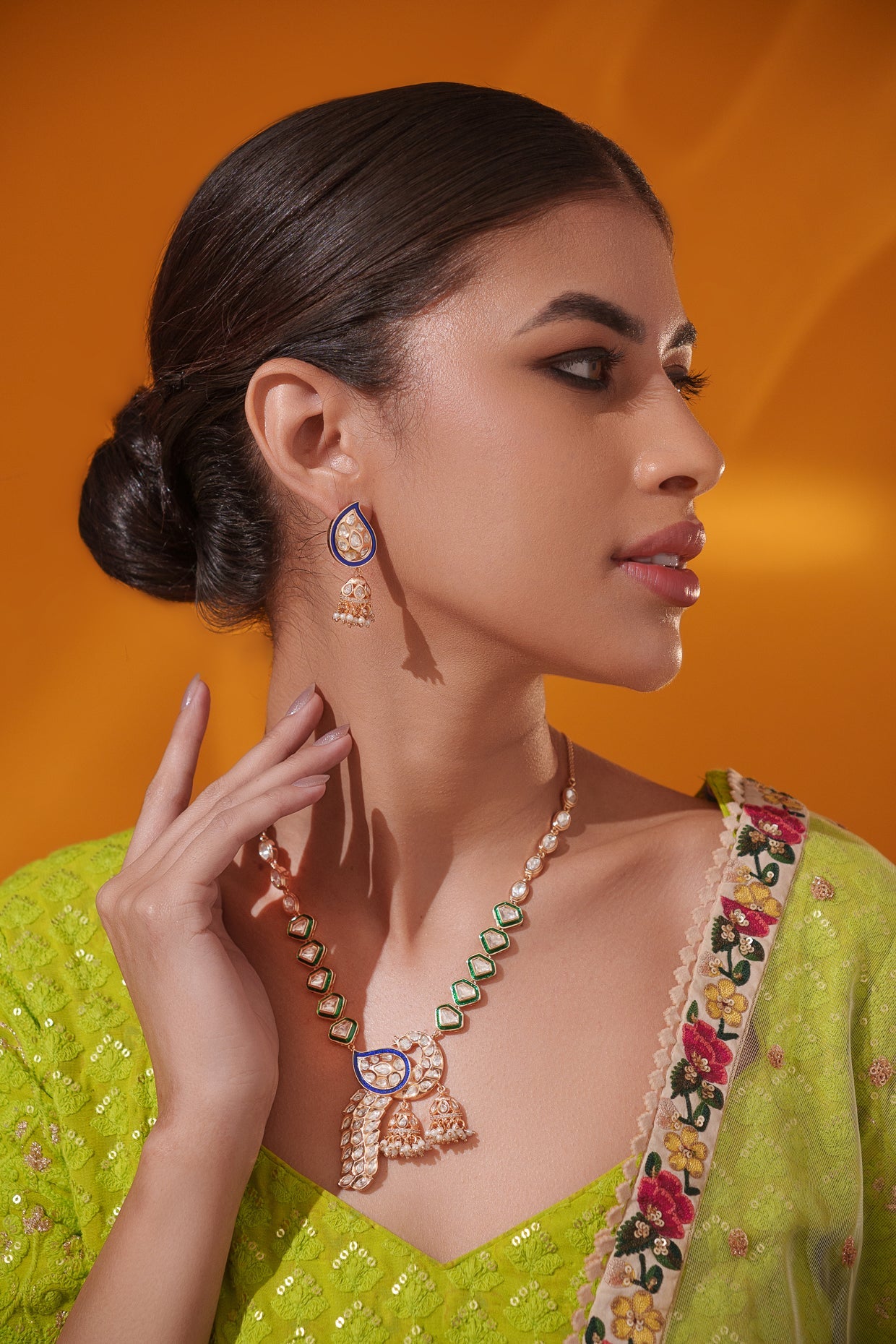Anshira Gold Finish Kundan Necklace Set