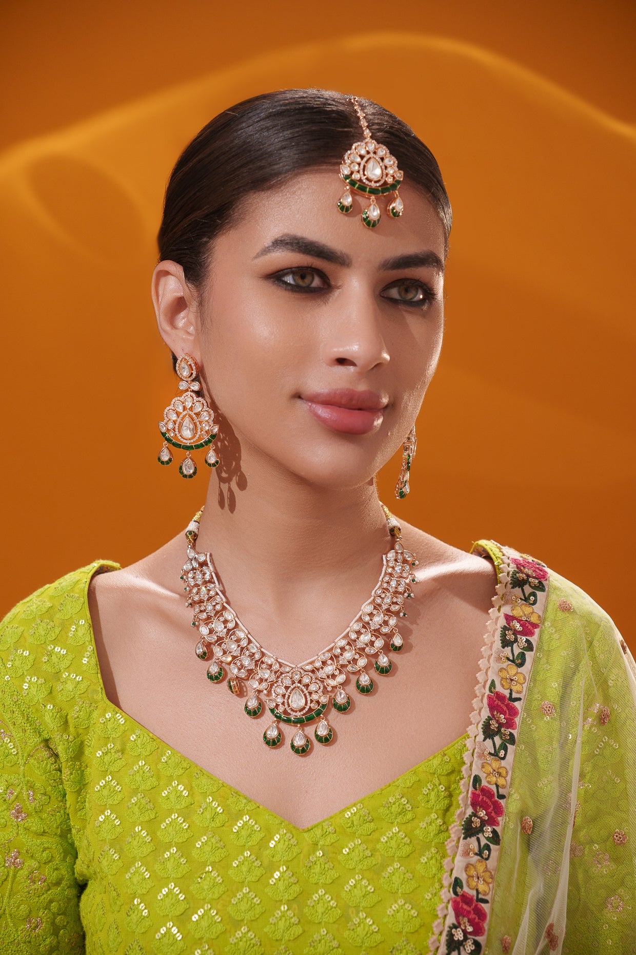 Pratyara Green Meenakari Kundan Necklace Set