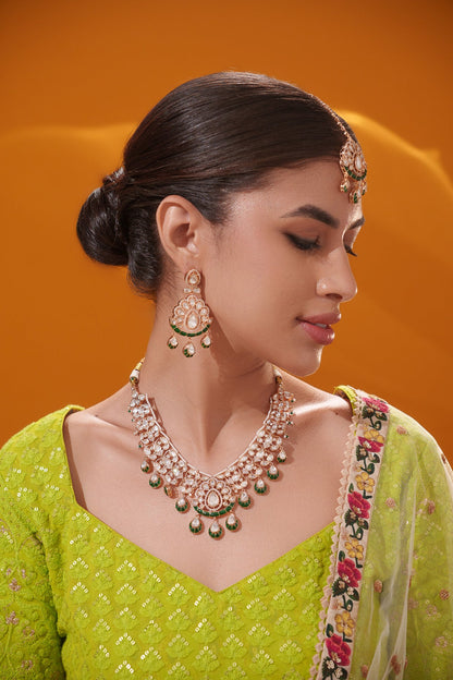 Pratyara Green Meenakari Kundan Necklace Set