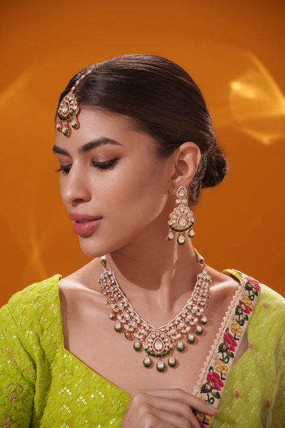 Pratyara Green Meenakari Kundan Necklace Set
