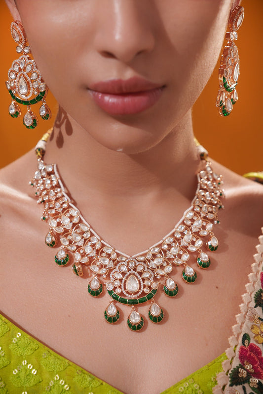 Pratyara Green Meenakari Kundan Necklace Set