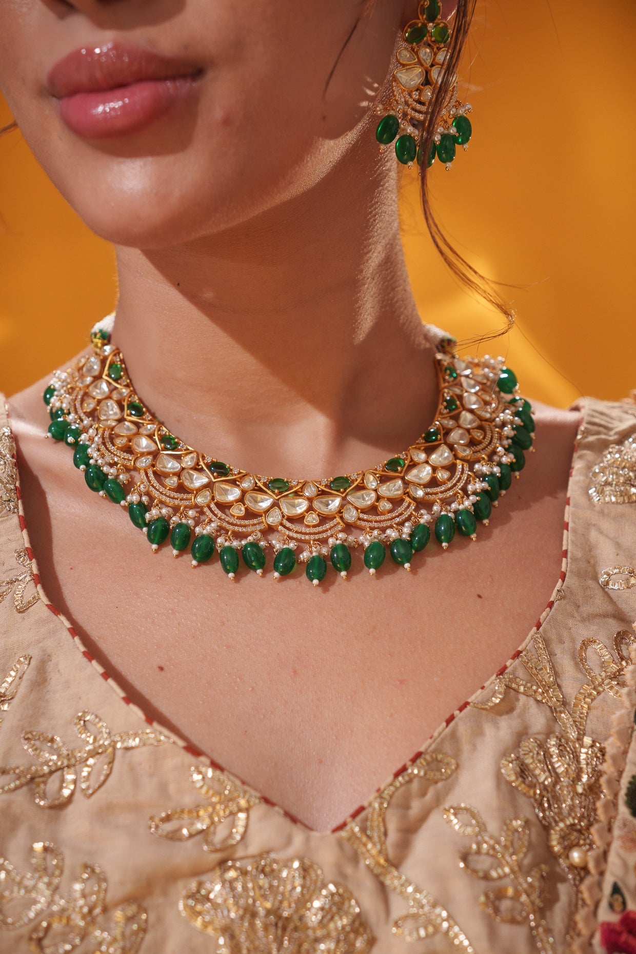 Aamira Green Moissanite Necklace Set