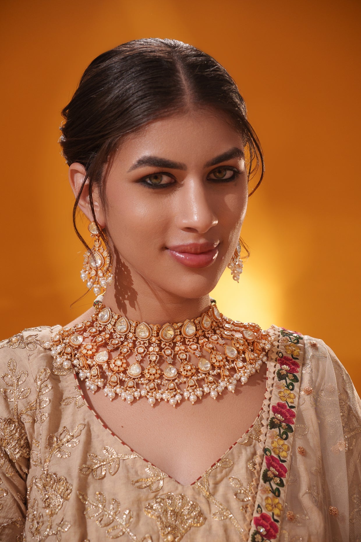 Haniya Gold Finish Moissanite Bridal Set