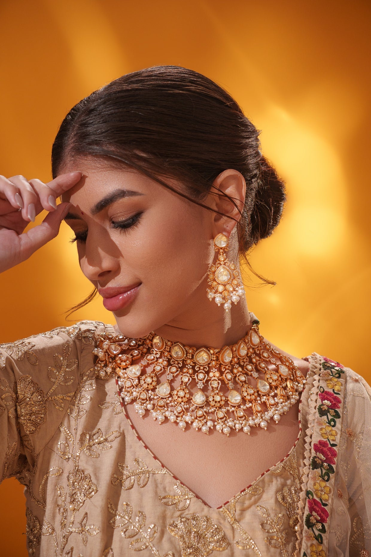 Haniya Gold Finish Moissanite Bridal Set