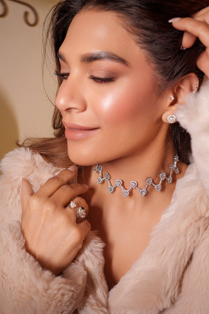 Sakshi White Finish Heart Diamond Choker