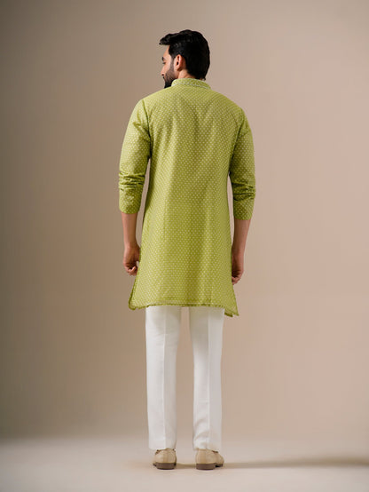 Lime Green Zari Kurta Set