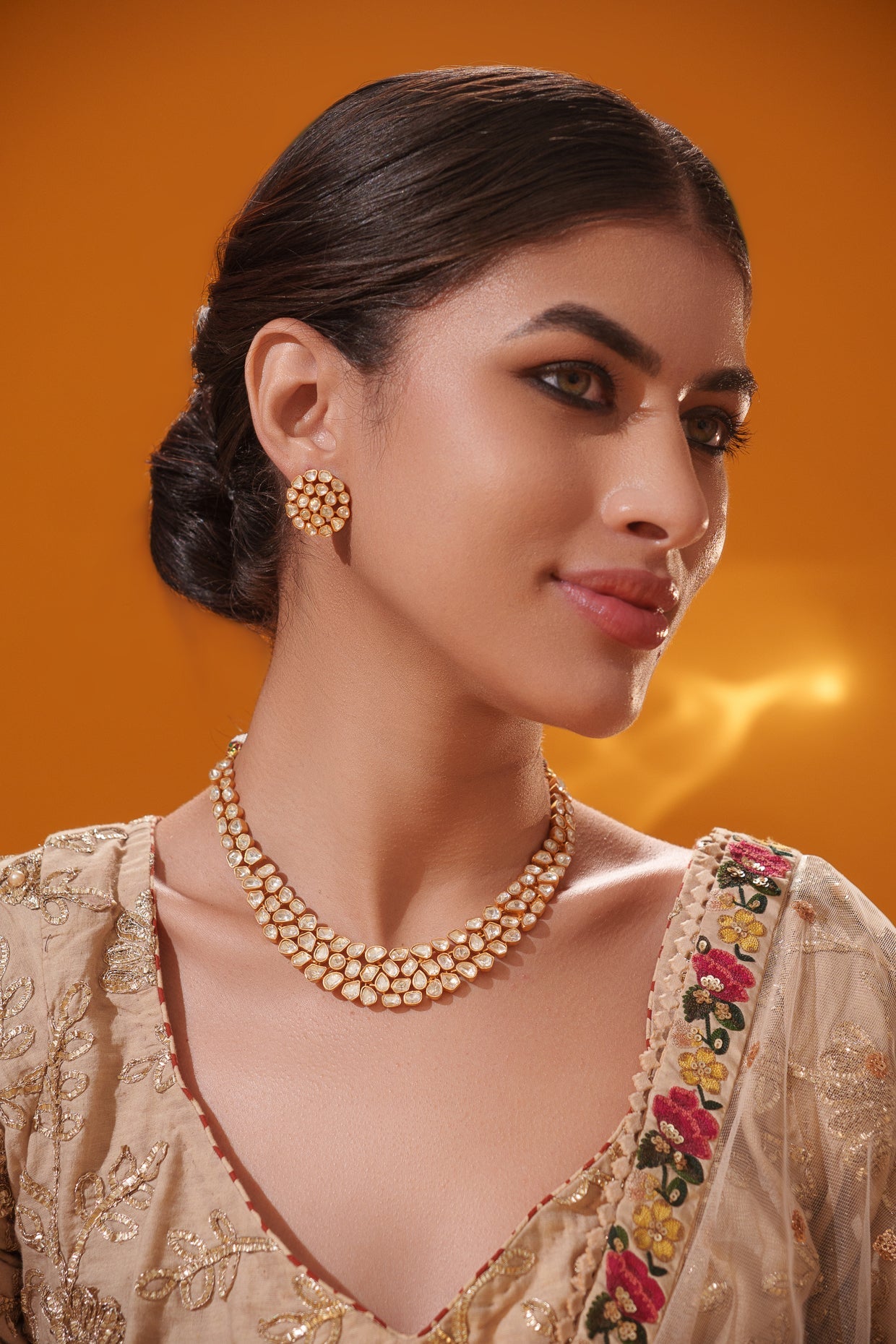 Liyanaaz Gold Finish Moissanite Necklace Set