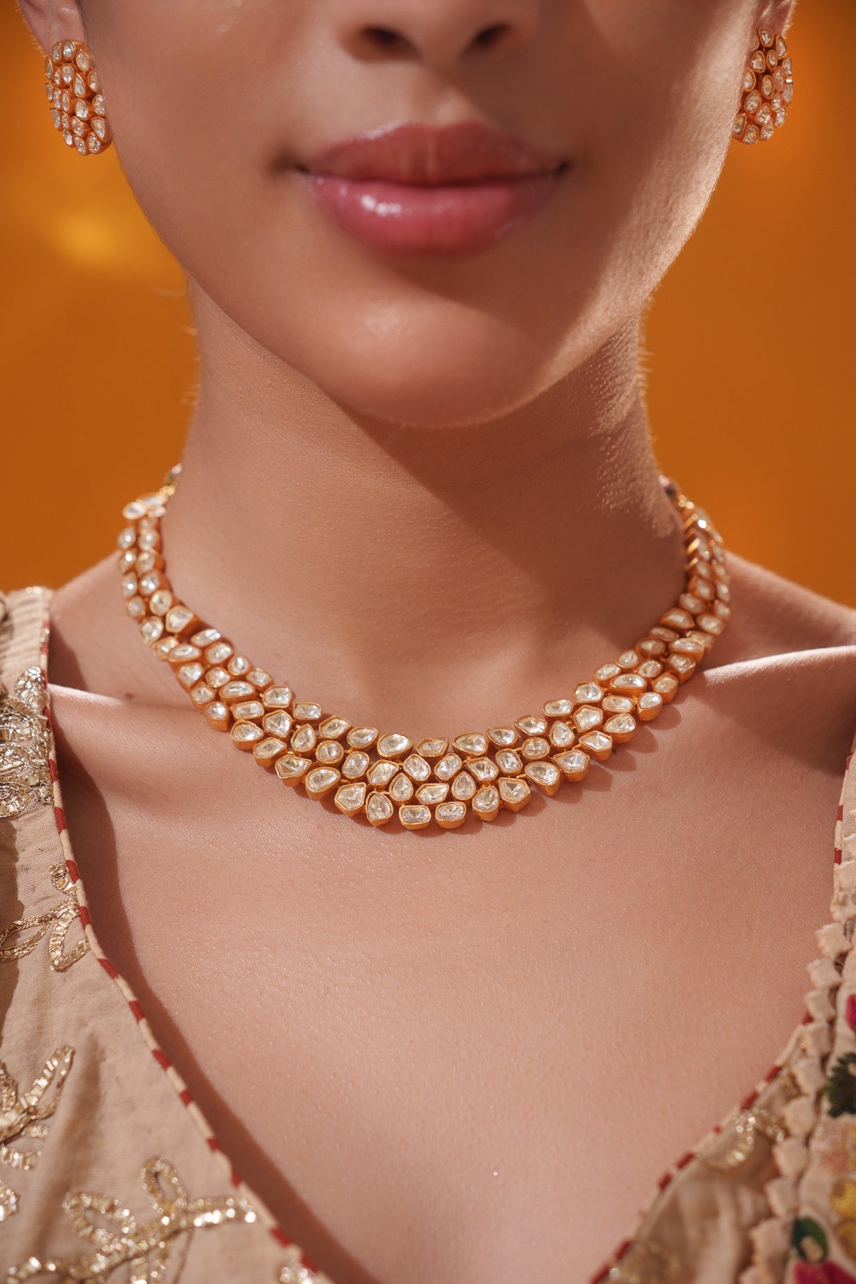 Liyanaaz Gold Finish Moissanite Necklace Set