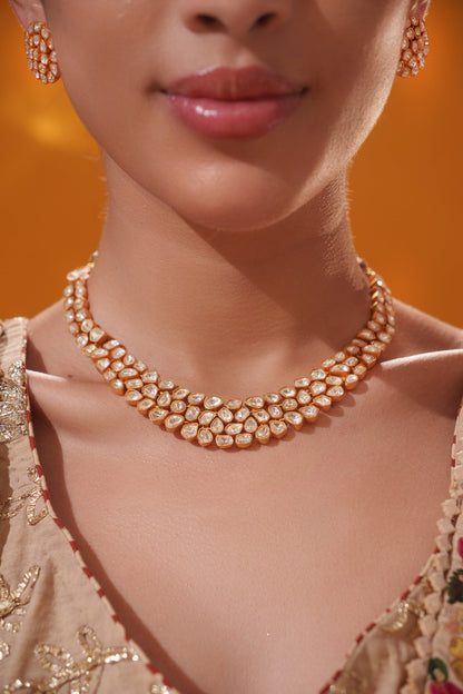 Liyanaaz Gold Finish Moissanite Necklace Set