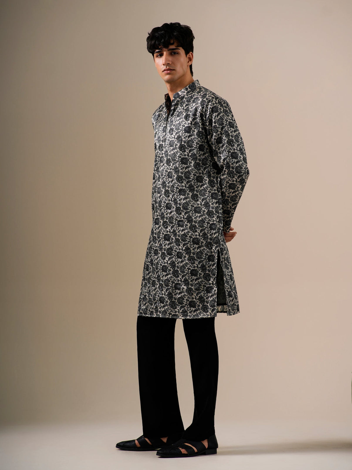 Charcoal Bloom Kurta Set