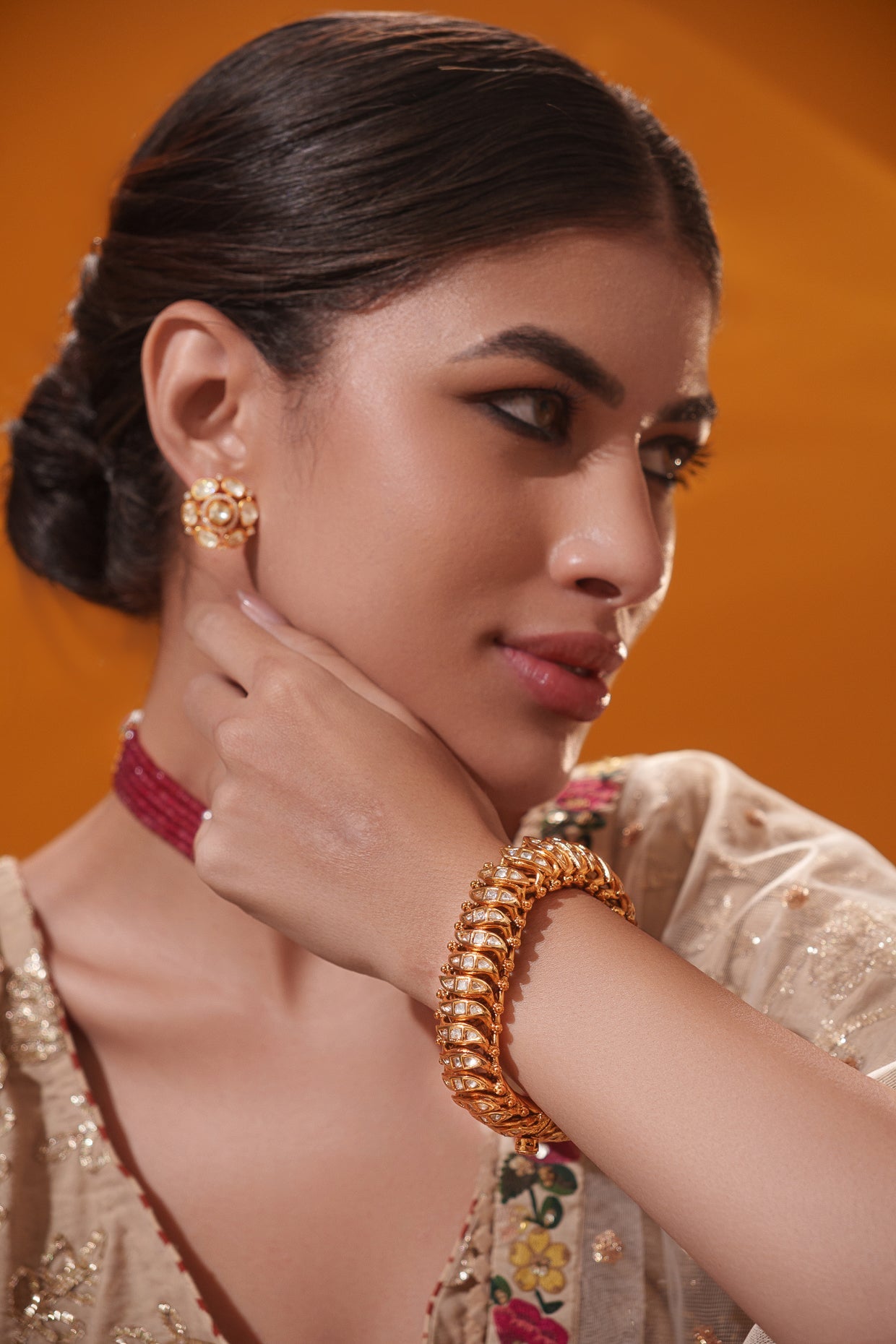 Reeva Jalebi Style Gold Finish Kundan Bracelet