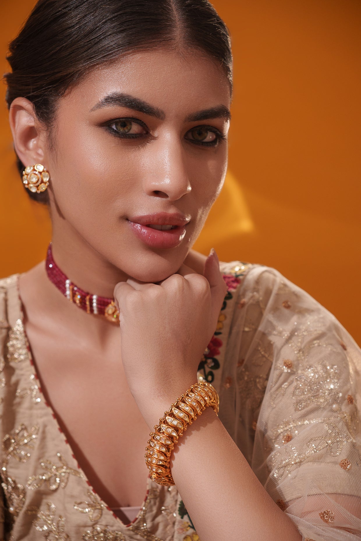 Reeva Jalebi Style Gold Finish Kundan Bracelet