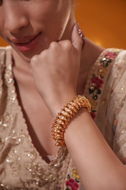 Reeva Jalebi Style Gold Finish Kundan Bracelet