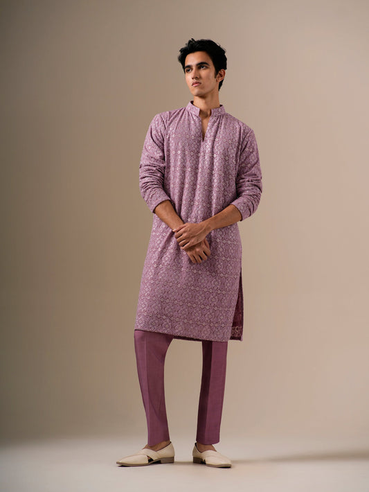 Mauve Gold Geometric Kurta Set