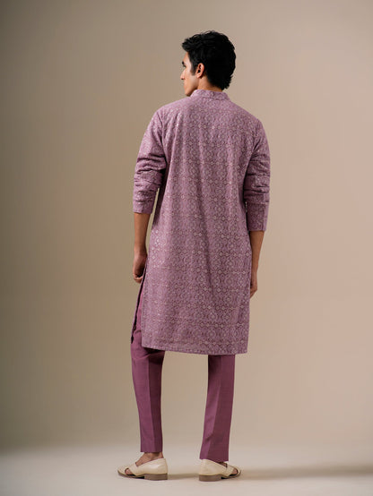 Mauve Gold Geometric Kurta Set