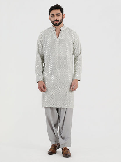 Pastel Blue Mirror Glow Kurta Set