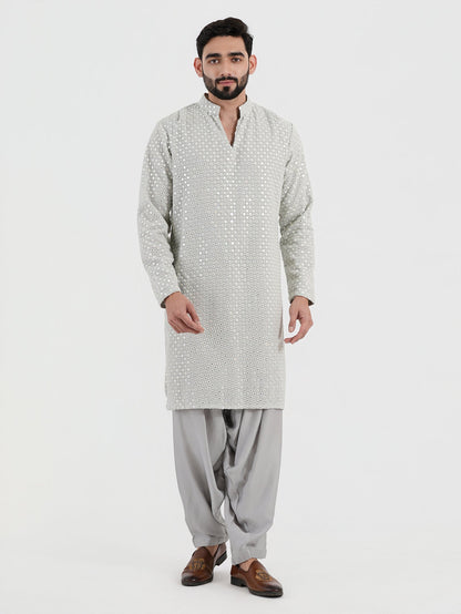 Pastel Blue Mirror Glow Kurta Set