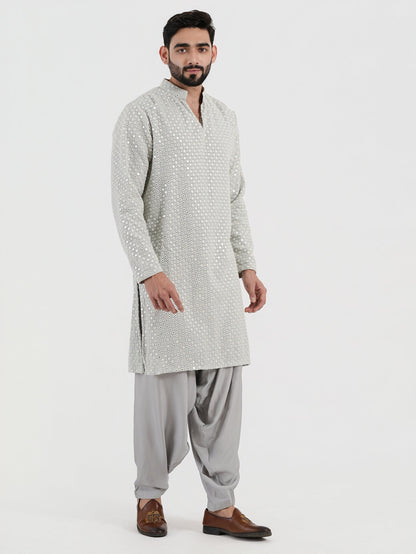 Pastel Blue Mirror Glow Kurta Set