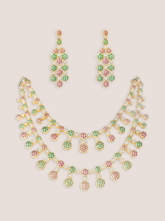 Mihira Multicolor Gold Finish Jadau Long Set