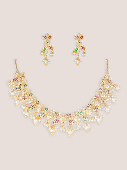 Aasheen Gold Finish Jadau Necklace Set