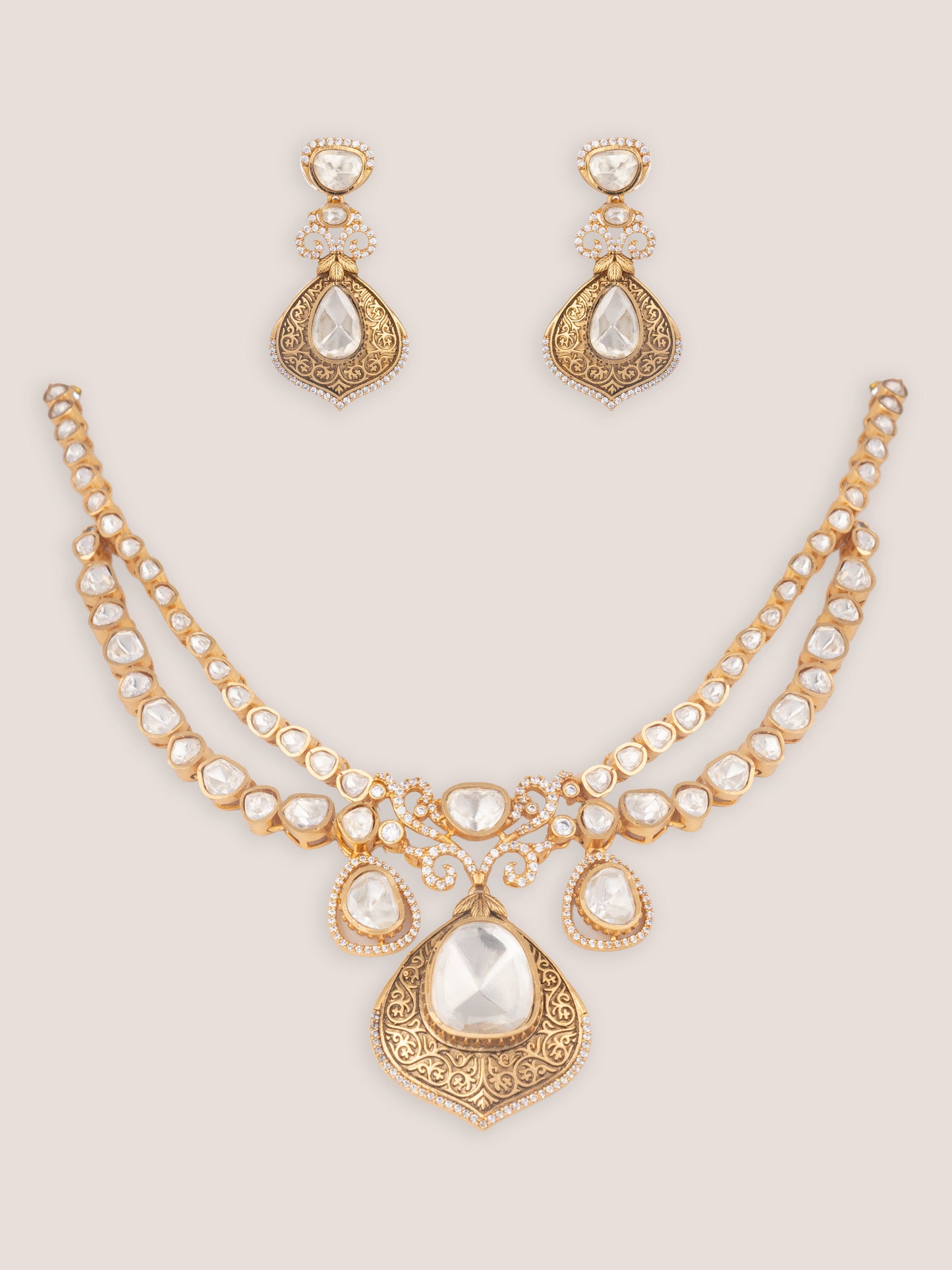 Nirvah Gold Finish Moissanite Necklace Set