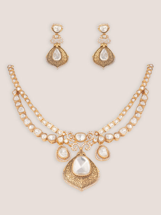 Nirvah Gold Finish Moissanite Necklace Set