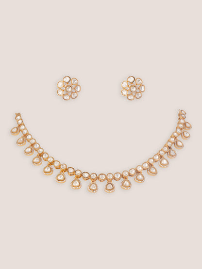 Nirvi Gold Finish Moissanite Necklace Set