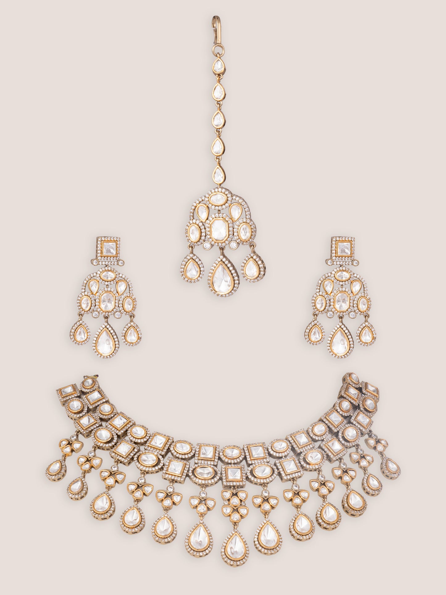 Hasrah Two Tone Finish Polki Necklace Set