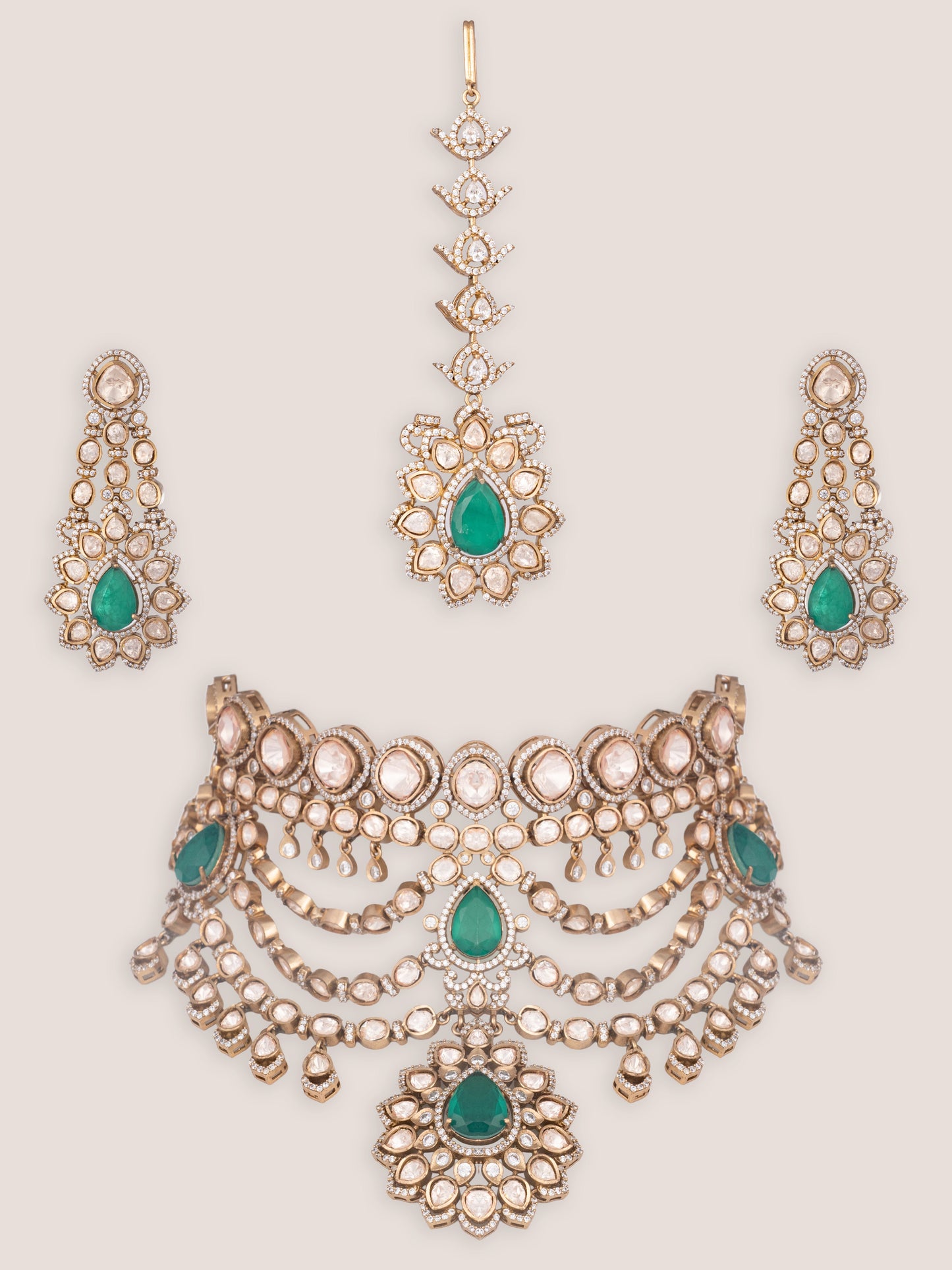Gulabsha Green Two Tone Finish Polki Bridal Set