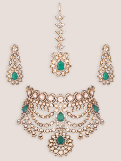 Gulabsha Green Two Tone Finish Polki Bridal Set