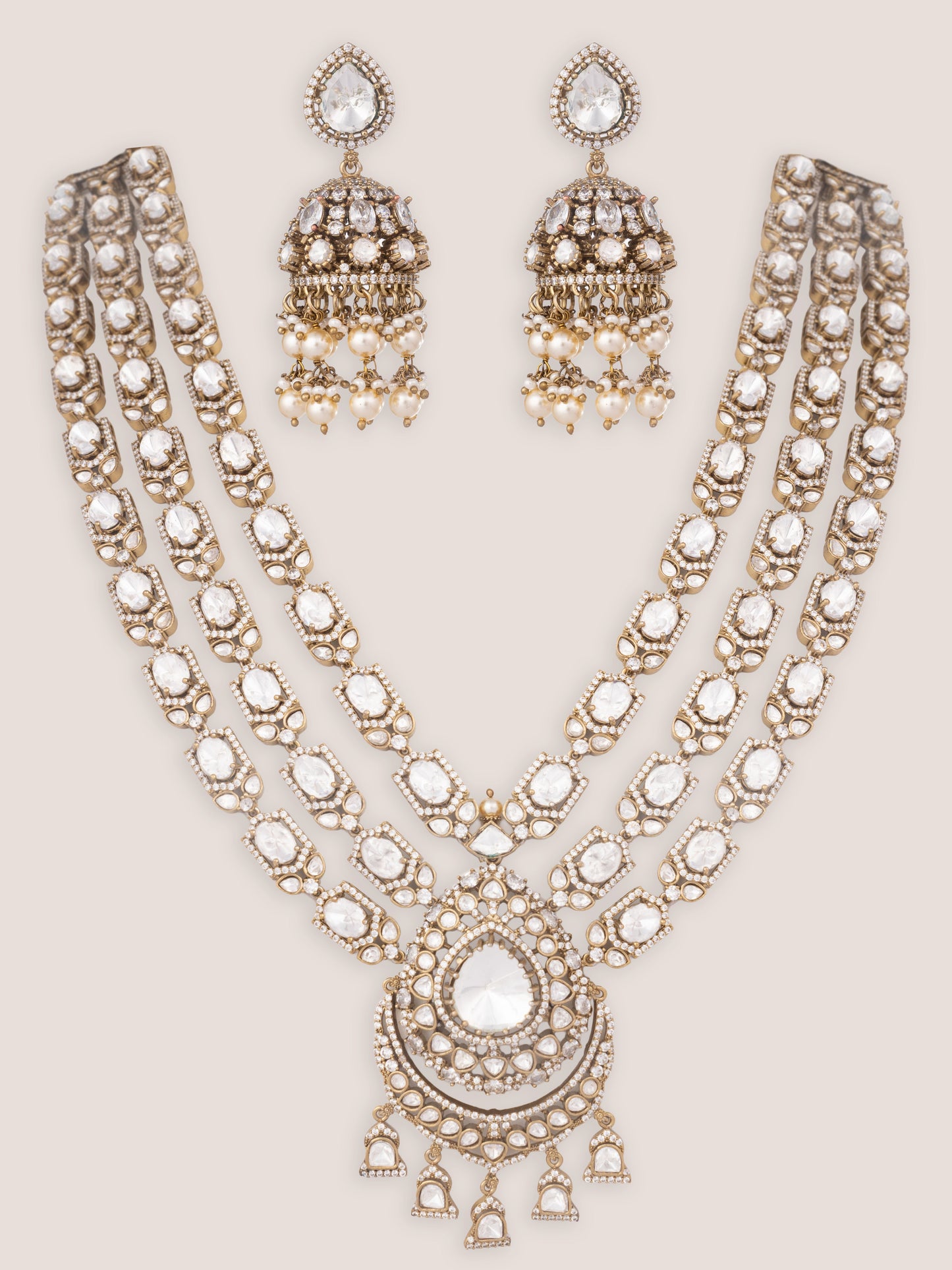Rishmika Rhodium Plated Polki Long Set