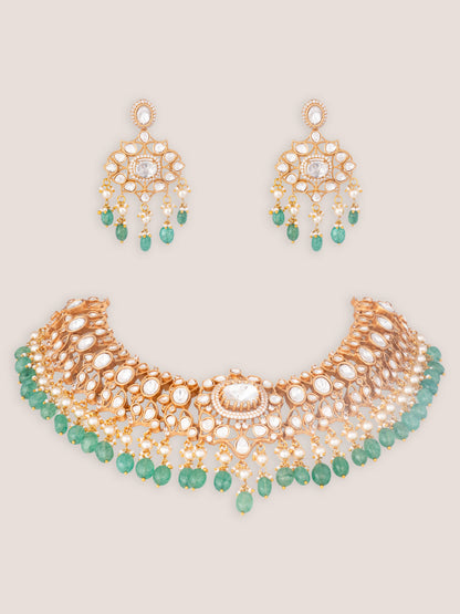 Vasura Green Gold Finish Moissanite Necklace Set