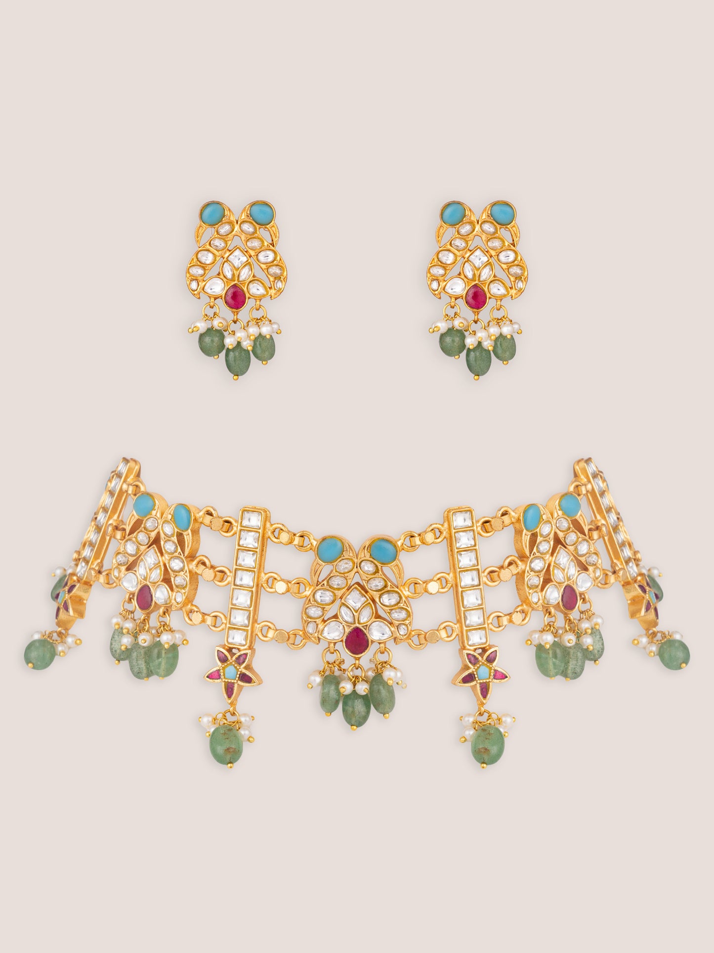 Nishya Multicolor Gold Finish Kundan Choker
