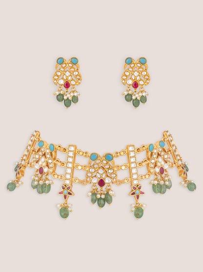 Nishya Multicolor Gold Finish Kundan Choker