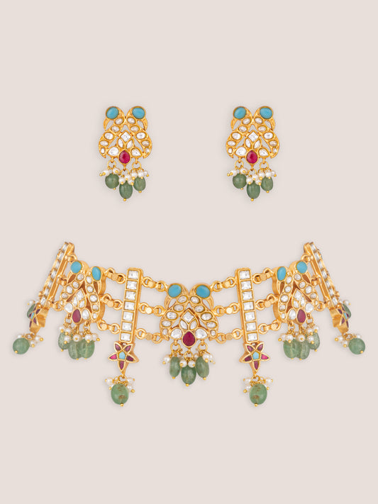 Nishya Multicolor Gold Finish Kundan Choker