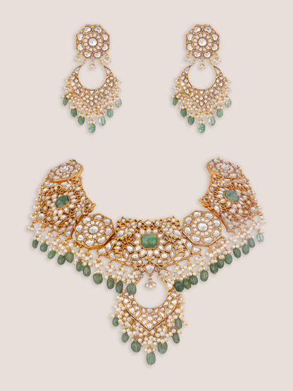 Navika Green Gold Plated Kundan Bridal Set