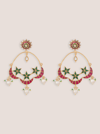Sitara Pink Green Kundan Chandbalis