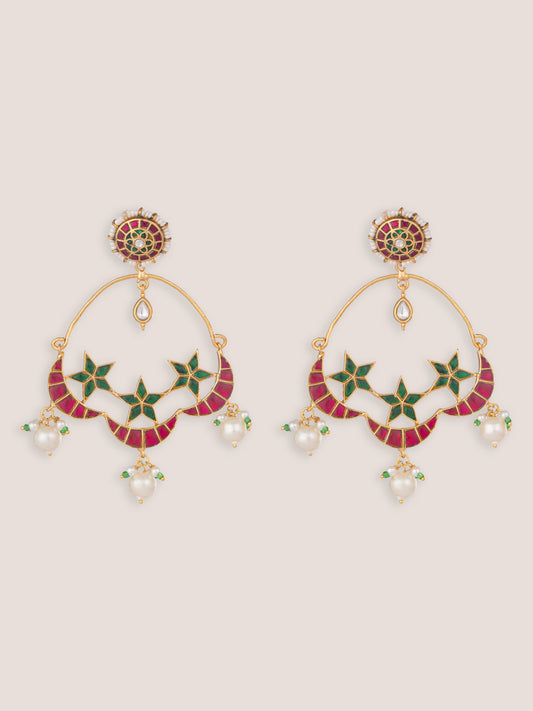 Sitara Pink Green Kundan Chandbalis