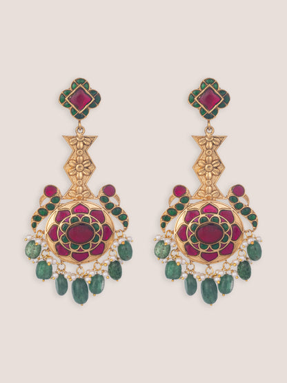 Aeris Pink Green Kundan Earrings
