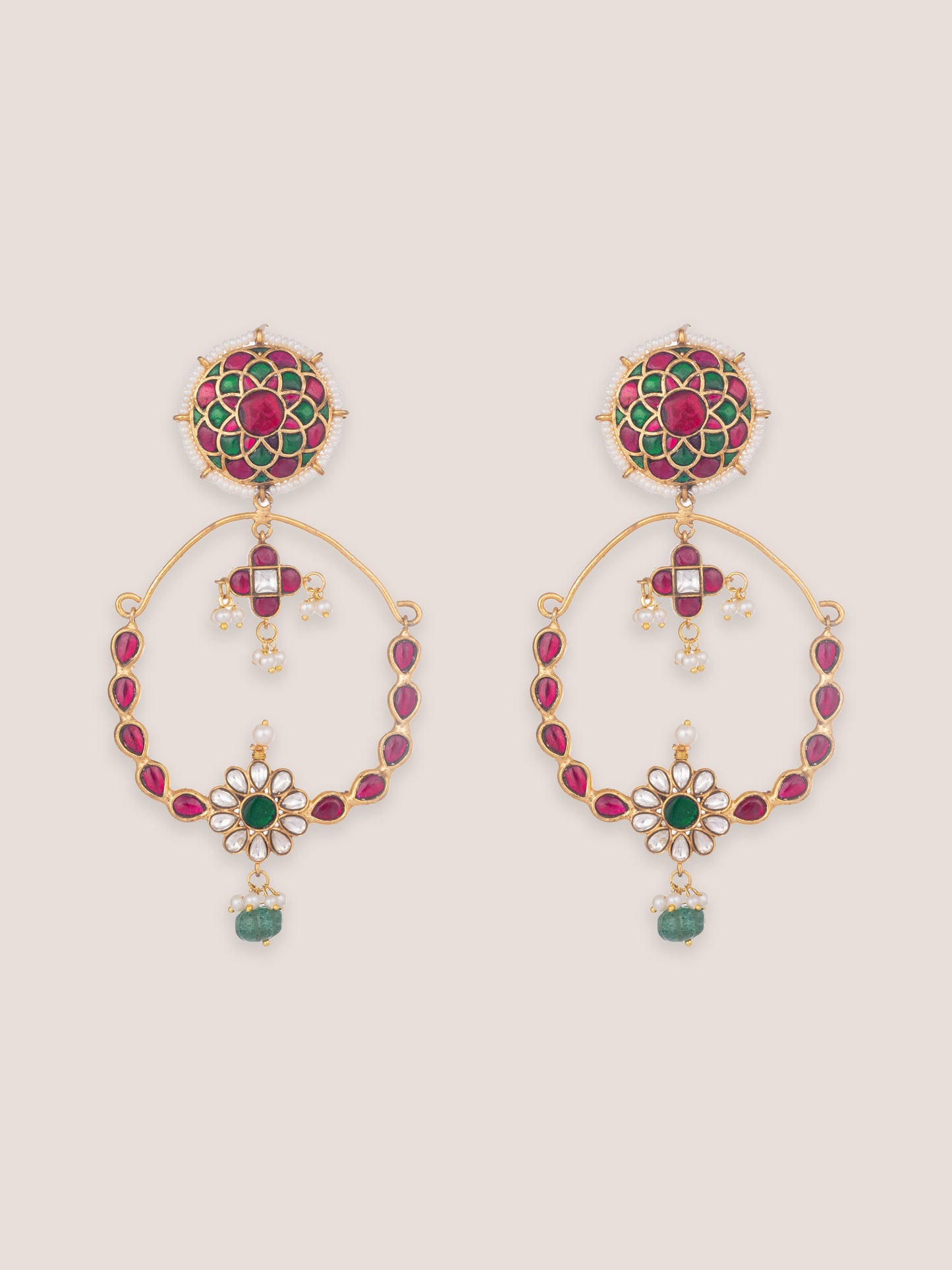 Lumira Pink Green Kundan Chandbalis