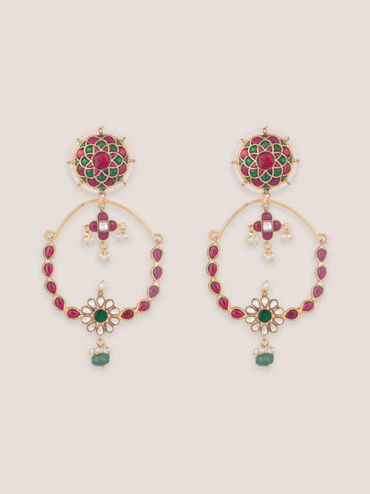 Lumira Pink Green Kundan Chandbalis