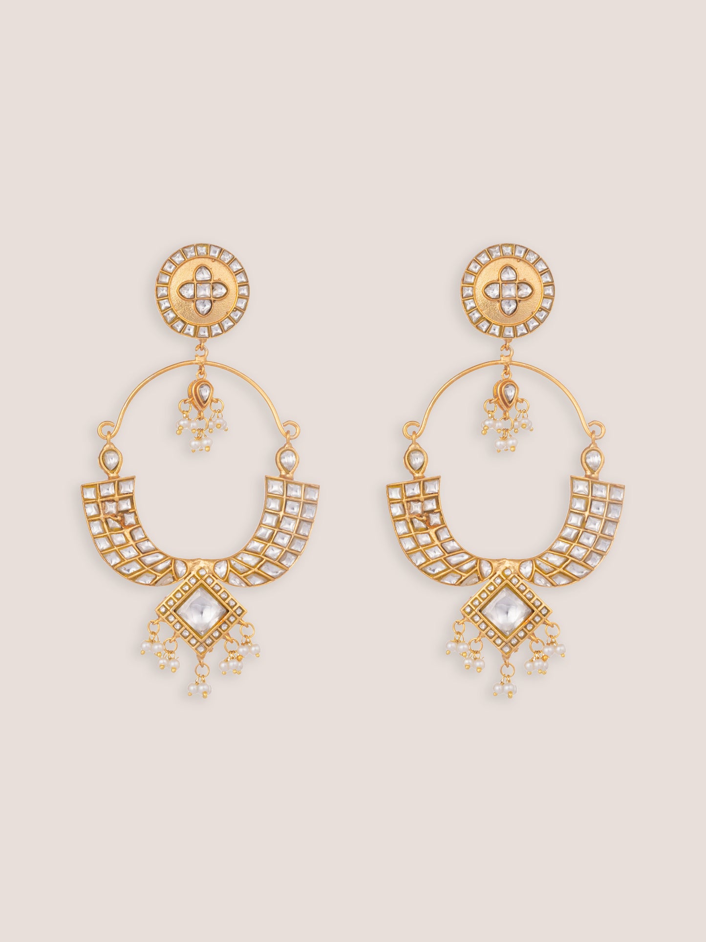 Fira Gold Finish Kundan Chandbalis