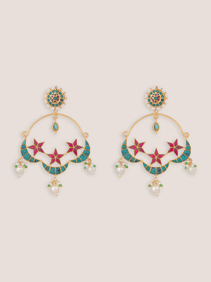 Sitara Blue Pink Kundan Chandbalis