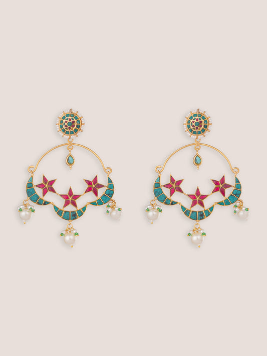 Sitara Blue Pink Kundan Chandbalis