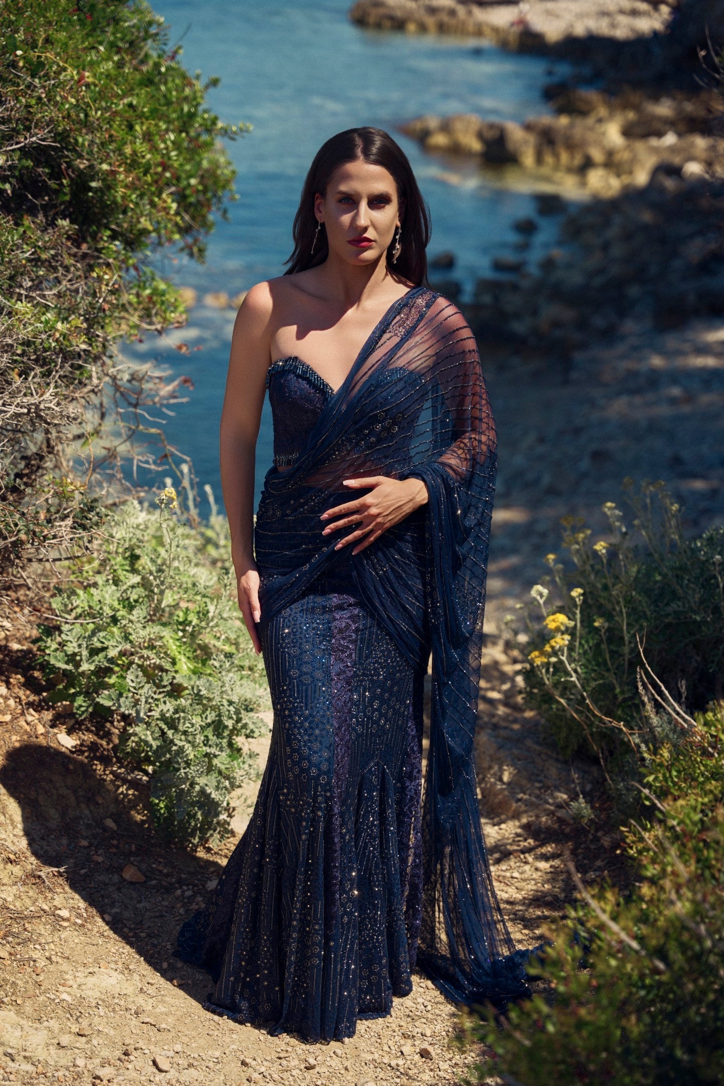 Midnight Crystal Pre-Draped Saree