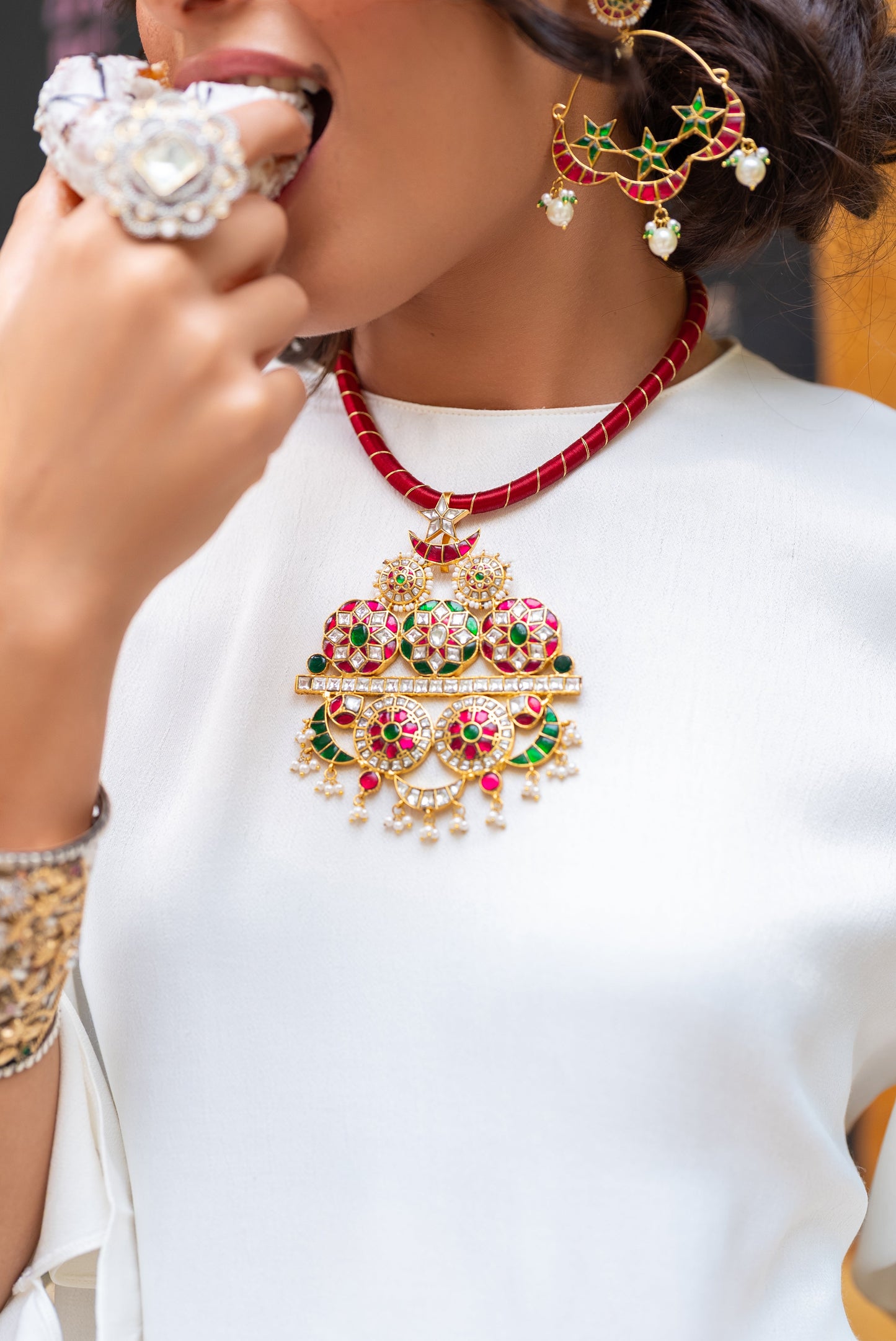 Avira Pink Green Kundan Necklace Set