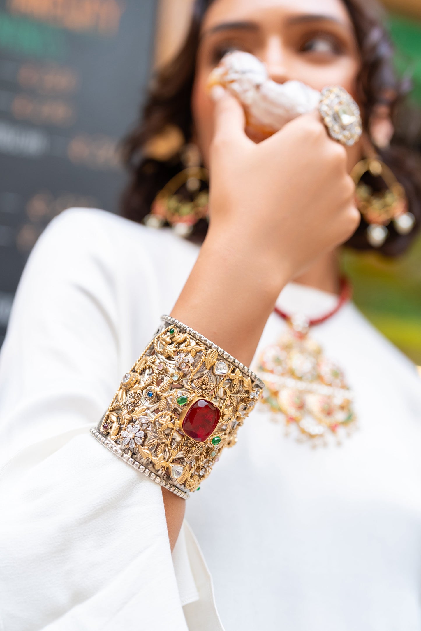 Tanvi Red Metal Kundan Bracelet