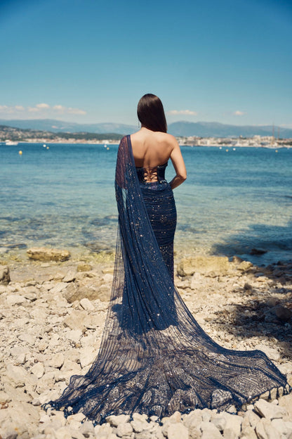 Midnight Crystal Pre-Draped Saree