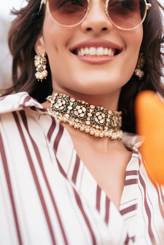 Rishika Green Kundan Choker